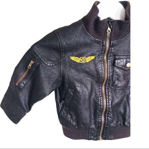 GEORGE Aviator Vegan/Faux Leather Jacket With Zipper Front & Pocket Brown Boy 2Y - Picture 3 of 9